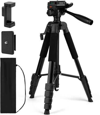 64" Tripod Camera, Multi-Angle Portable Cell Phone Tripods Stand | Sturdy & Stable Height Adjustable Lightweight, Travel Efficient and Flexible Outdoor DSLR Tripods Vlog Video Recording Photos in Kuwait
