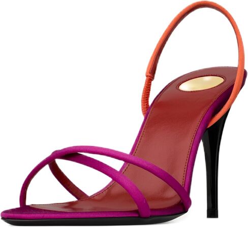 Colorful Satin Slingback Sandals for Women Strappy Two-Tone Stiletto Heels Sandals Sexy Crisscross Open Toe Shoes Trendy Fashion Evening Party Daily Dressy in Kuwait