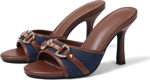 AOSPHIRAYLIAN High Heels for Women Brown Slip on Heeled Mules Sandals Women | Unique Buckle·Comfy Padded·Peep Toe·3.3" Heel Height·Leather Upper·Comfortable·True to Size —Summer, Wedding, Party, Cute in Kuwait