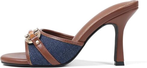 AOSPHIRAYLIAN High Heels for Women Brown Slip on Heeled Mules Sandals Women | Unique Buckle·Comfy Padded·Peep Toe·3.3" Heel Height·Leather Upper·Comfortable·True to Size —Summer, Wedding, Party, Cute in Kuwait
