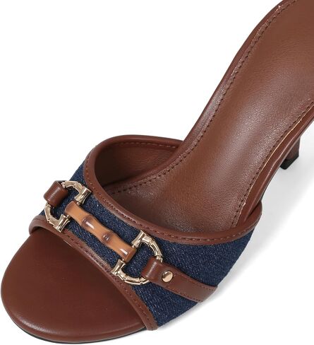 AOSPHIRAYLIAN High Heels for Women Brown Slip on Heeled Mules Sandals Women | Unique Buckle·Comfy Padded·Peep Toe·3.3" Heel Height·Leather Upper·Comfortable·True to Size —Summer, Wedding, Party, Cute in Kuwait
