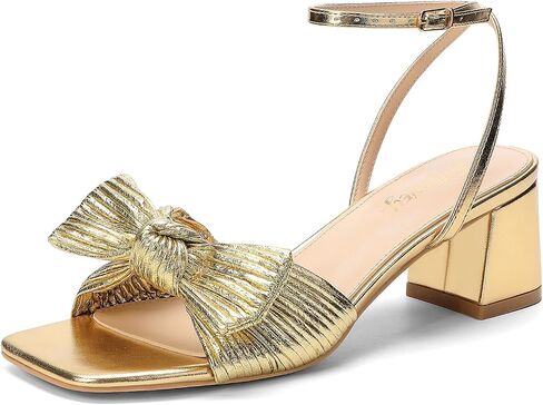 Women's Bow Heels Low Block Ankle Strap Sandals | Square Open Toe, Comfort 1.97 Inch Block Heel, Cushioned Insoles, Fashion Dress Sandals for Wedding, Party, Prom in Kuwait