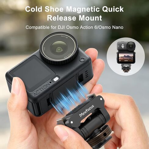 MINIFOCUS Cold Shoe Mount Adapter Compatible with DJI Osmo Nano/Action 6, Dual-Direction Magnetic Mount with 1/4" Screw Hole Quick Release Holder for Tripod DSLR Camera Hot Shoe Accessories in Kuwait