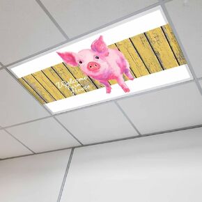 Faramhouse Pink Pig Magnetic Fluorescent Light Covers for Ceiling Lights 2x4 Ft,Abstract Shabby Yellow Wooden Grain Office Kitchen Drop Ceiling Light Covers Lighting Filters Shade Panel 3PCSs in Kuwait