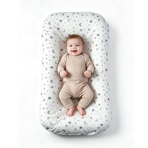 Extra Large Baby Lounger 0-12 Months, 33.5" x 19.7" Infant Support Cushion with Removable 100% Cotton Cover, No-Zipper Envelope Design, High-Density Filling for Tummy Time Green Leaf Dinosaur | Removable Cotton Cover, Envelope Closure, No Zipper Design in Kuwait