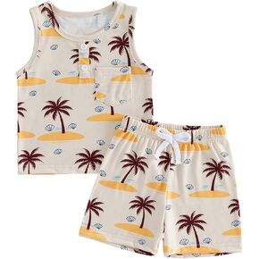 Toddler Baby Boy Summer Clothes Vacation Outfit Palm Tree Print Sleeveless Tank Tops & Shorts 2Pcs Set in Saudi Arabia