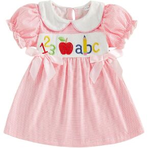 Toddler Girl Back to School Dress Apple Embroidery Preschool Kindergarten First Day of School Outfits in Kuwait