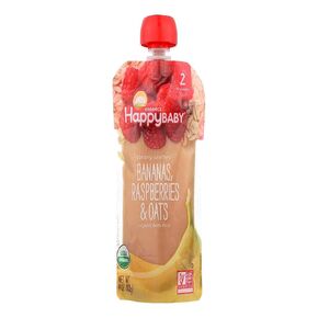 Happy Baby Organics Stage 2 Baby Food Pouches, Gluten Free, Vegan & Healthy Snack, Clearly Crafted Fruit & Veggie Puree, Bananas, Sweet Potatoes &Papayas, 4 Ounces (Pack of 1) in Kuwait