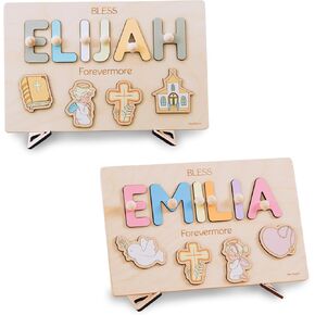 Personalized Baptism Name Puzzle Board, Wooden Christening Keepsake Gift for Boys and Girls in Kuwait