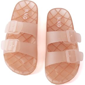 Women Jelly Waterproof Sandals Cute Clear Pool Slides Double Buckle Adjustable Straps Cushioned Arch Support Trendy Summer Beach Casual Shoes Nude Size 8 in Kuwait