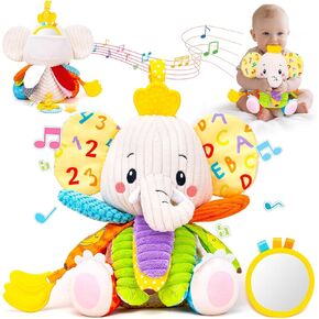 Baby Girl Toys 0-6 6-12 Months, Sensory Musical Toddler Toy for 3 4 5 6 7 8 9+ Months, Pink Elephant Plush Infant Toy with Teether, Crinkle, Rattle Baby Mirror for Tummy Time Newborn in Saudi Arabia