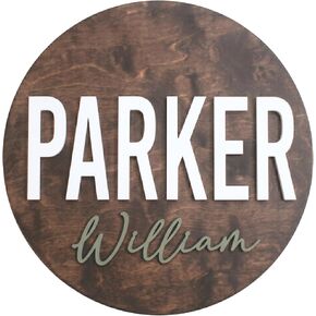 Round Name Sign for Nursery, Baby Name Sign, Wooden Name Plaque for Kids Room Decor, Round 3D Nursery Wall Art, 30 Font Colors, Various Wood Stains, Custom Fonts in Saudi Arabia
