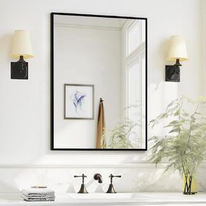 Bathroom Vanity Mirror, 16x24 inch Black Wall Mirror, Metal Frame | Matte Black Metal Frame, High Definition Mirror, Rectangular Mirror for Vanity, Bathroom, Nursery, Baby Room, Wall Décor in Saudi Arabia