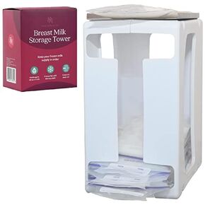 Nurse & Nourish Breast Milk Storage Tower & Freezer Organizer Bin - Space-Saving Rack for Breast Milk Storage Bags - Flat-Freeze Tray for Freezer Bins - First-In, First-Out for Baby Essentials - White in Saudi Arabia
