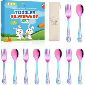 10 Pieces Stainless Steel Toddler Utensils Set - Food Grade Kids Silverware Set Children Safe Small Forks and Spoons Mirror Polished Sturdy and Durable Dishwasher Safe in Saudi Arabia