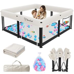 TOREVSIOR Foldable Baby Playpen with Mat, 50"×50" Collapsible Play Pen for Babies and Toddlers, Indoor & Outdoor Kids Safety Play Pen, Portable Play Yard, Foldable Baby Playpen with 50 Ocean Balls in Saudi Arabia