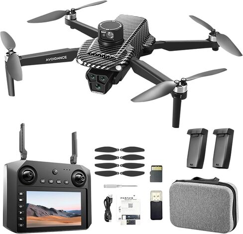 5G Dual Camera GPS Drone with 360° Laser Obstacle Avoidance, 4.5 Inch Screen, 7.4V 3000mAh 2 Batteries (30 Min Flight), 3,280ft RC Range, Brushless Motor, Optical Flow Positioning, Follow Me, Circle Fly, Return Home, APP Control, Low Voltage Protection, 4 in Kuwait