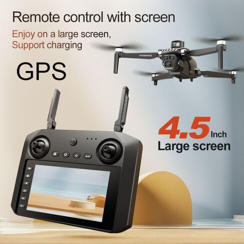5G Dual Camera GPS Drone with 360° Laser Obstacle Avoidance, 4.5 Inch Screen, 7.4V 3000mAh 2 Batteries (30 Min Flight), 3,280ft RC Range, Brushless Motor, Optical Flow Positioning, Follow Me, Circle Fly, Return Home, APP Control, Low Voltage Protection, 4 in Kuwait