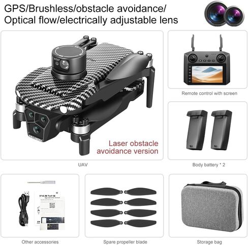 5G Dual Camera GPS Drone with 360° Laser Obstacle Avoidance, 4.5 Inch Screen, 7.4V 3000mAh 2 Batteries (30 Min Flight), 3,280ft RC Range, Brushless Motor, Optical Flow Positioning, Follow Me, Circle Fly, Return Home, APP Control, Low Voltage Protection, 4 in Kuwait