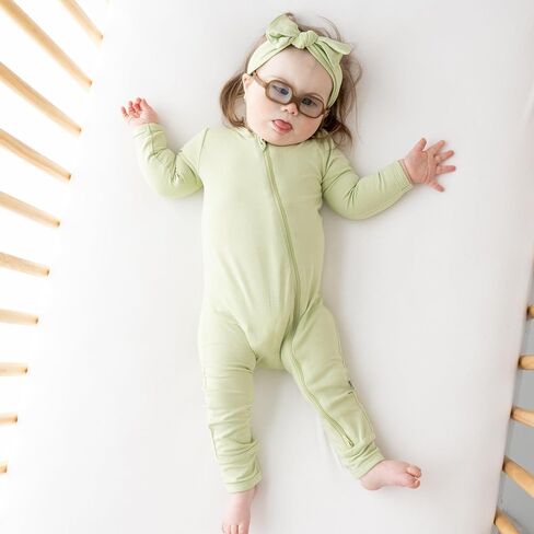 KYTE BABY Infant and Toddler Dual Zipper Romper, Ultra-Soft Rayon Made From Bamboo Sleeper, Boys and Girls Pajamas (3-6 Months, Pistachio) in Kuwait