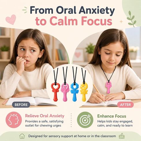 Chew Necklaces for Sensory Kids Girls, 4 Pack Silicone Sensory Chew Necklace for Autism ADHD SPD, Cute Magic Wand Chewelry for Anxiety Relief, Oral Motor Fidget Toys for Moderate Chewers in Kuwait