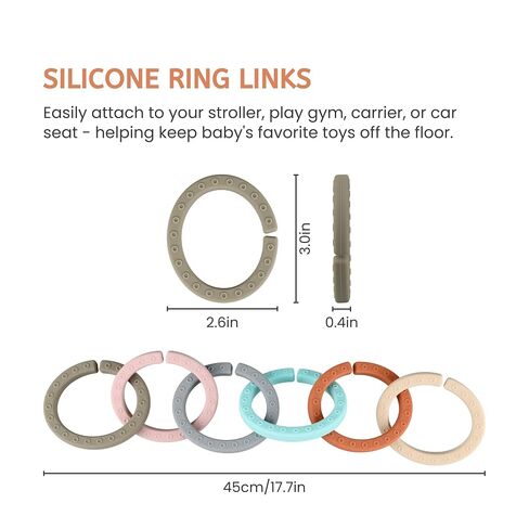 Baby Linkable Rings Set, Silicone Baby Teethers - Attach to Strollers, Car Seats & More - Food Grade Silicone in Kuwait