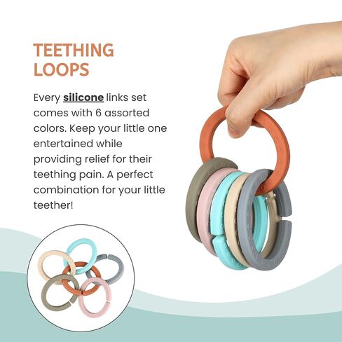 Baby Linkable Rings Set, Silicone Baby Teethers - Attach to Strollers, Car Seats & More - Food Grade Silicone in Kuwait