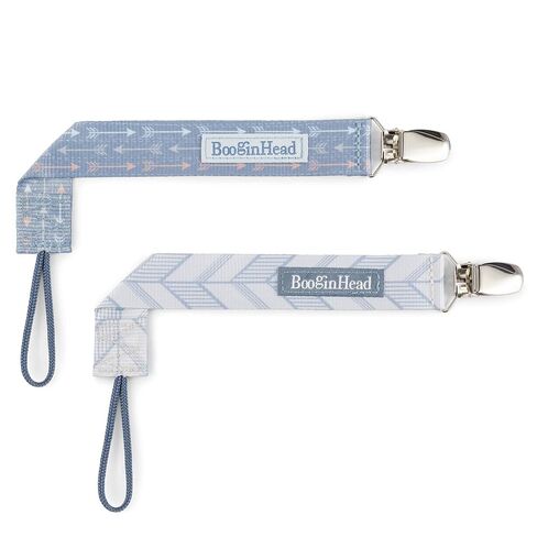 BooginHead by Infantino PaciGrip 2-Pack Pacifier Clips – Universal Fit, Gentle on Clothes, Keeps Pacifiers Clean & Close, Ages 0-36 Months, Blue Arrows in Kuwait