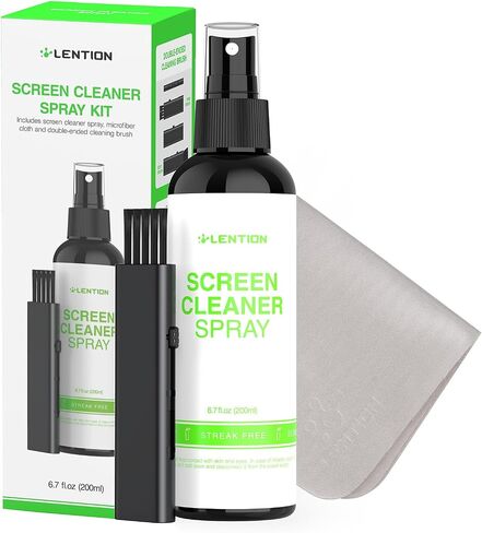 LENTION Screen Cleaner Spray Kit 6.7oz Bottle with Microfiber Cloth & Brush | Streak-Free, OLED Safe & Alcohol-Free for MacBook, Laptop, Phone, TV, Camera Lens, Eyeglasses, Car Displays & All Screens in Kuwait