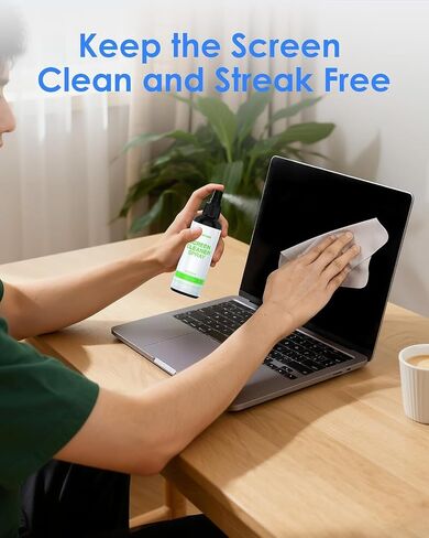 LENTION Screen Cleaner Spray Kit 6.7oz Bottle with Microfiber Cloth & Brush | Streak-Free, OLED Safe & Alcohol-Free for MacBook, Laptop, Phone, TV, Camera Lens, Eyeglasses, Car Displays & All Screens in Kuwait
