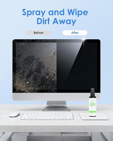 LENTION Screen Cleaner Spray Kit 6.7oz Bottle with Microfiber Cloth & Brush | Streak-Free, OLED Safe & Alcohol-Free for MacBook, Laptop, Phone, TV, Camera Lens, Eyeglasses, Car Displays & All Screens in Kuwait