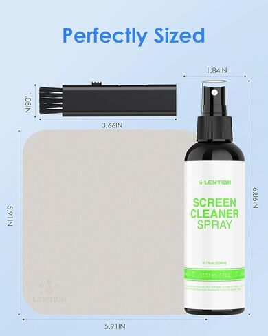 LENTION Screen Cleaner Spray Kit 6.7oz Bottle with Microfiber Cloth & Brush | Streak-Free, OLED Safe & Alcohol-Free for MacBook, Laptop, Phone, TV, Camera Lens, Eyeglasses, Car Displays & All Screens in Kuwait