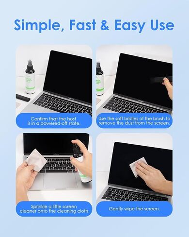 LENTION Screen Cleaner Spray Kit 6.7oz Bottle with Microfiber Cloth & Brush | Streak-Free, OLED Safe & Alcohol-Free for MacBook, Laptop, Phone, TV, Camera Lens, Eyeglasses, Car Displays & All Screens in Kuwait