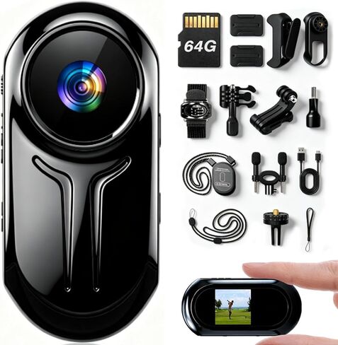 Upgraded 1080P Mini Body Cameras with Audio and Video Recording, POV Camera, Thumb Size Sport Action Camera, Hand Free Camcorder for Cycling,Travel,Pet,Vlogging (Black) in Kuwait