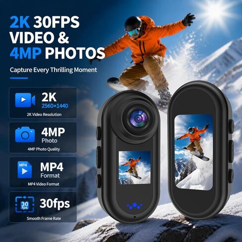 2K Mini Action Camera with Dual Screen, 64GB Portable Sports Camera, 140° Wide Angle, 30FPS HD Recording, Wearable Body Cam for Cycling, Skiing & Travel in Kuwait