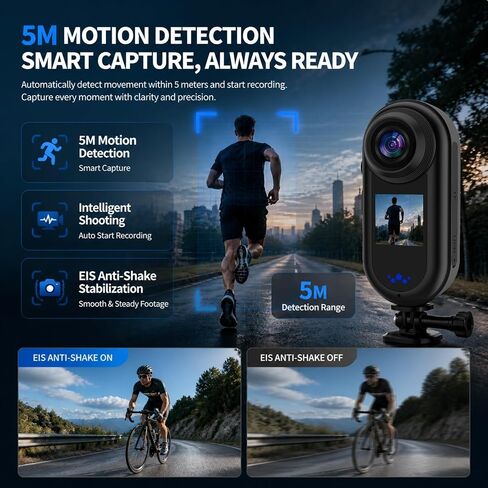 2K Mini Action Camera with Dual Screen, 64GB Portable Sports Camera, 140° Wide Angle, 30FPS HD Recording, Wearable Body Cam for Cycling, Skiing & Travel in Kuwait