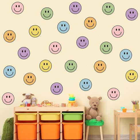 JarThenaAMCS 9 Sheets Boho Smile Wall Stickers Cute Happy Face PVC Decals Colorful Preppy Self-Adhesive Wall Decoration for Back to School Home Classroom Office in Kuwait
