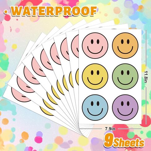 JarThenaAMCS 9 Sheets Boho Smile Wall Stickers Cute Happy Face PVC Decals Colorful Preppy Self-Adhesive Wall Decoration for Back to School Home Classroom Office in Kuwait