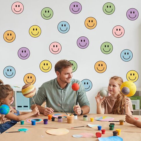 JarThenaAMCS 9 Sheets Boho Smile Wall Stickers Cute Happy Face PVC Decals Colorful Preppy Self-Adhesive Wall Decoration for Back to School Home Classroom Office in Kuwait