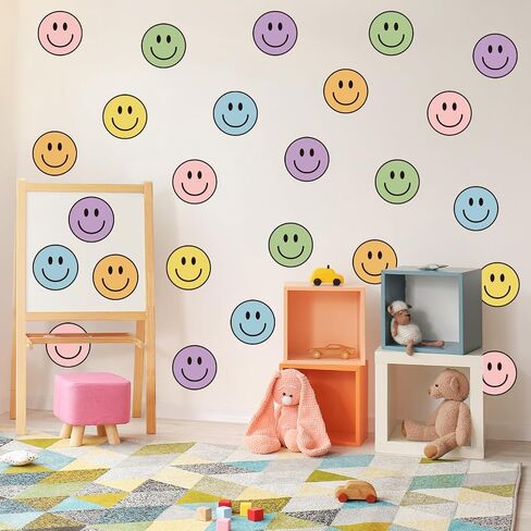 JarThenaAMCS 9 Sheets Boho Smile Wall Stickers Cute Happy Face PVC Decals Colorful Preppy Self-Adhesive Wall Decoration for Back to School Home Classroom Office in Kuwait