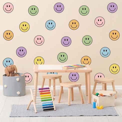 JarThenaAMCS 9 Sheets Boho Smile Wall Stickers Cute Happy Face PVC Decals Colorful Preppy Self-Adhesive Wall Decoration for Back to School Home Classroom Office in Kuwait