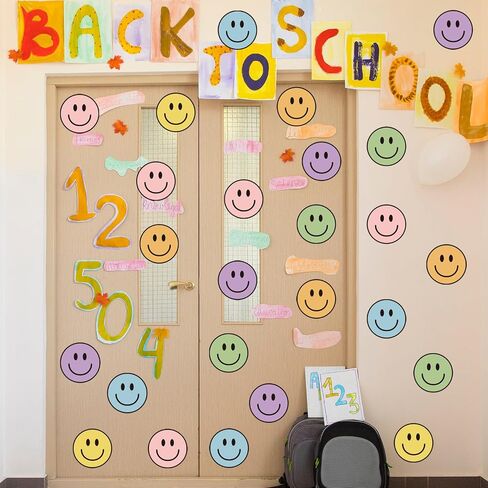 JarThenaAMCS 9 Sheets Boho Smile Wall Stickers Cute Happy Face PVC Decals Colorful Preppy Self-Adhesive Wall Decoration for Back to School Home Classroom Office in Kuwait