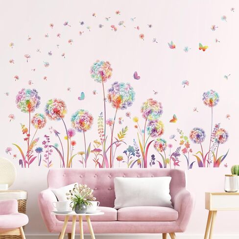 decalmile Colorful Dandelion Flower Flying Floral Wall Decals Stickers in Kuwait