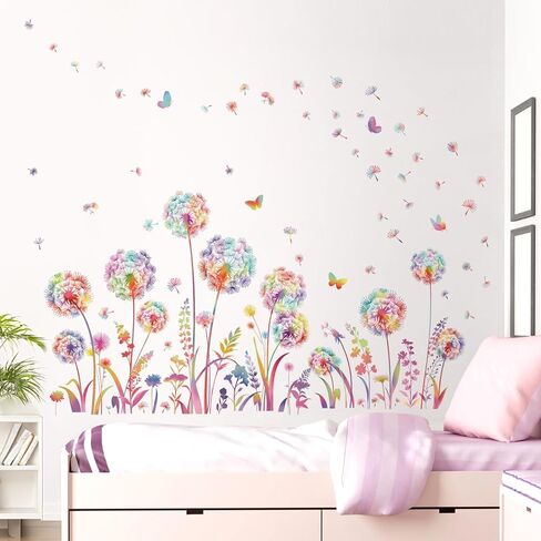 decalmile Colorful Dandelion Flower Flying Floral Wall Decals Stickers in Kuwait