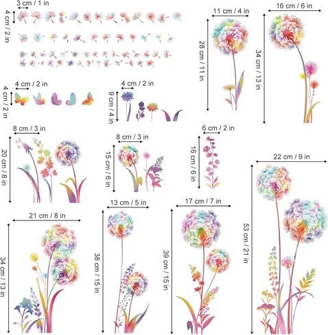 decalmile Colorful Dandelion Flower Flying Floral Wall Decals Stickers in Kuwait