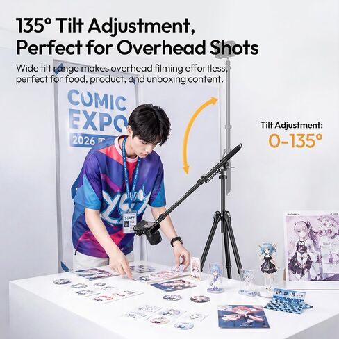 ULANZI TH09 52.7" Camera Boom Arm Light Stand Tripod Extension Bar | Extends 22.8-52.7" | 0°-135° Tilt for Overhead Filming | Dual 1/4" & 3/8" Spigot | Sturdy 11lb Aluminum Alloy Support in Kuwait