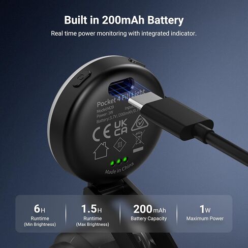 NEEWER Mini LED Auxiliary Fill Light Compatible with DJI OSMO Pocket 4 Gimbal Camera, 1W CRI95 200mAh with 3 CCT Modes & USB C Charging, Lighting for Selfie Vlog Streaming Video Recording, M29 in Kuwait