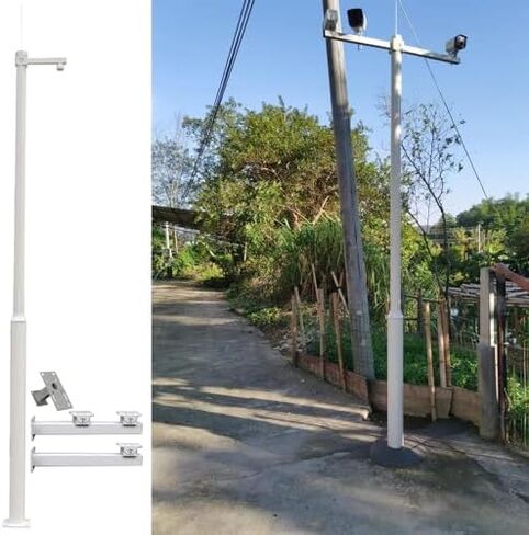 Heavy-Duty Galvanized Steel Surveillance Pole with 4 Brackets - Durable Security Camera Stand for Outdoor Monitoring, Enhanced Stability, and All-Weather Performance, White-H 250cm/8.2ft(2 Sections) in Kuwait