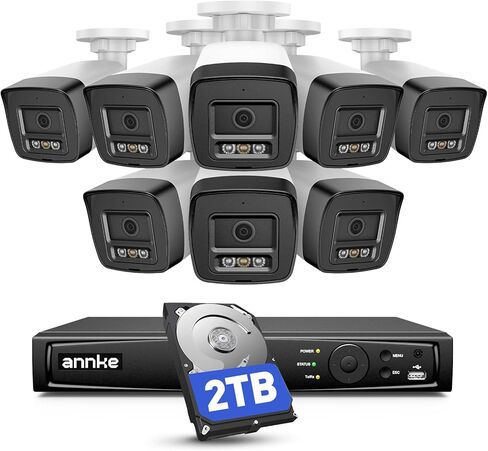 نظام كاميرات أمان ANNKE 5MP ، مسجل 16CH NVR مع اكتشاف حركة AI ، 8x 3K IP Poe Wired Cams مع MIC المدمج ، IP67 ، عدسة 2.8 مم ، متوافقة مع Alexa للمراقبة التجارية المنزلية ، 2TB HDD in Kuwait
