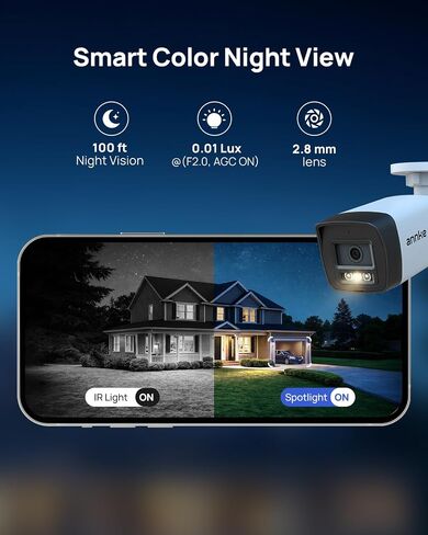 نظام كاميرات أمان ANNKE 5MP ، مسجل 16CH NVR مع اكتشاف حركة AI ، 8x 3K IP Poe Wired Cams مع MIC المدمج ، IP67 ، عدسة 2.8 مم ، متوافقة مع Alexa للمراقبة التجارية المنزلية ، 2TB HDD in Kuwait
